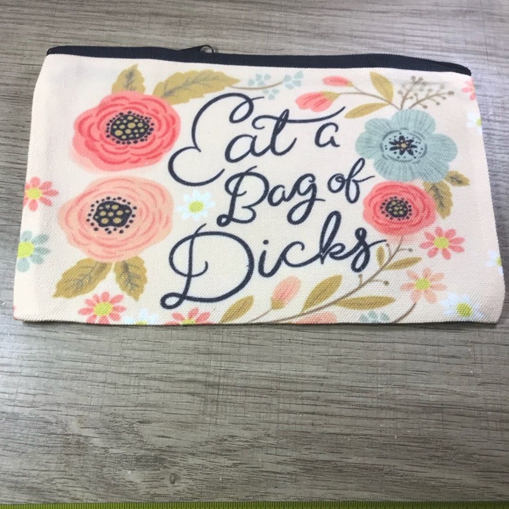 Pink Floral Canvas Makeup Bag Pouch with Humorous Text